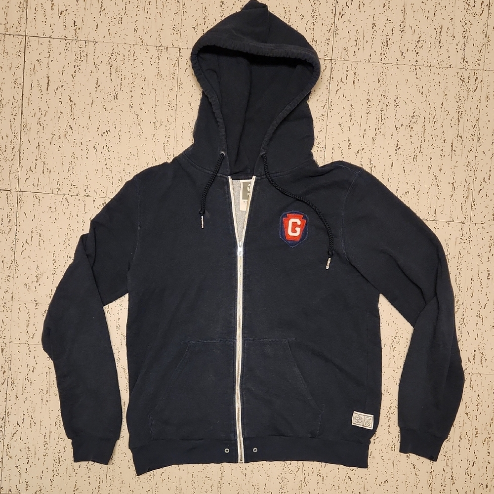 G-Star Raw Dark Blue Embroidered Full Zip Fifties Hooded Vest Sweater Hoodie